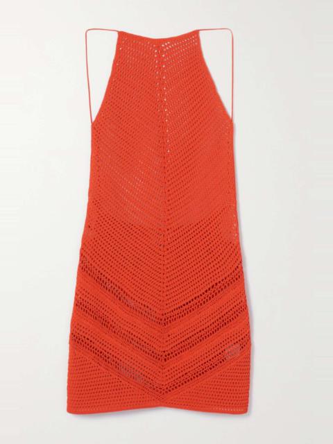 Crocheted cotton-blend halterneck mini dress