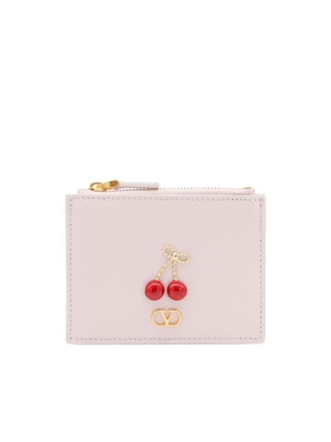 cherry-appliqué leather wallet