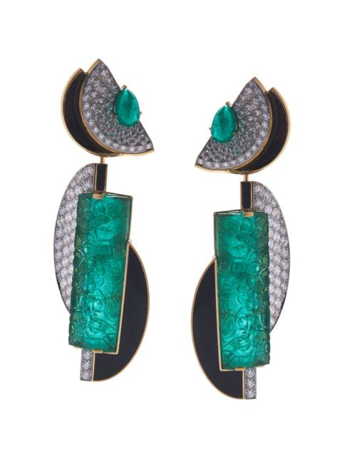 Emerald Diamond Black Couture Earrings