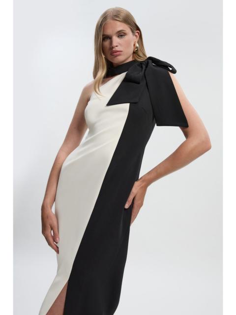 Soft Tailored Colour Block Bow Tie Neck Midi Dress