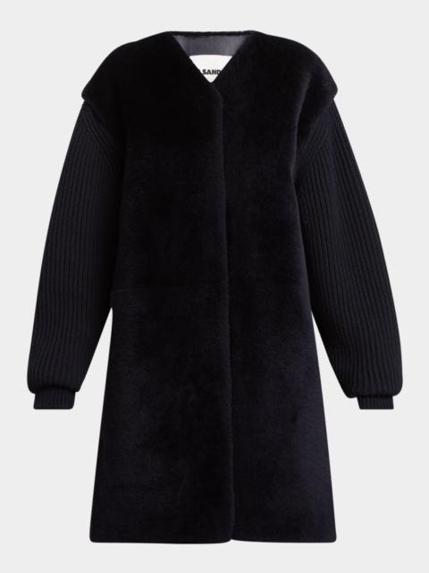 Sheep Shearling Knit-Sleeves Kaban Coat