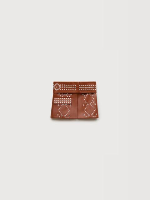 BROWN LEATHER MINI SKIRT WITH STUDS