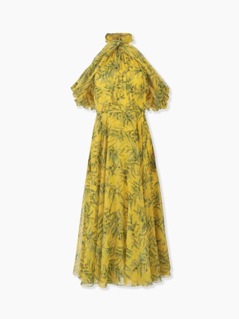 Olive Branch-Print Halterneck Midi Dress