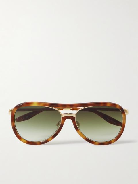 Fossett Aviator-style Tortoiseshell Acetate And Gold-tone Titanium Sunglasses