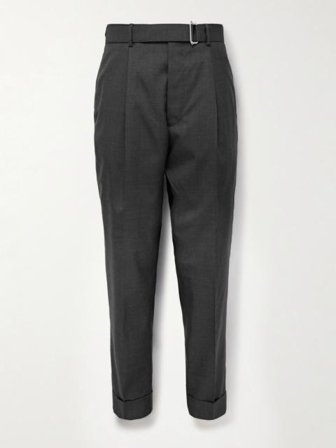 Hugo Tapered Belted Virgin Wool Suit Trousers Gray