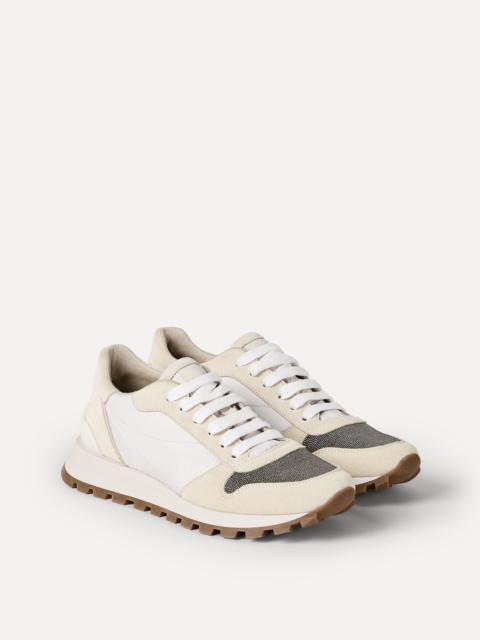 Suede and techno fabric runners with precious toe