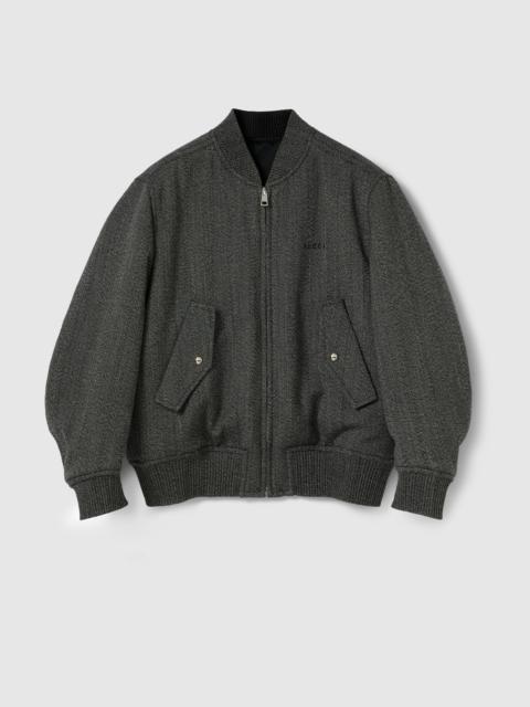Herringbone wool mouliné bomber jacket