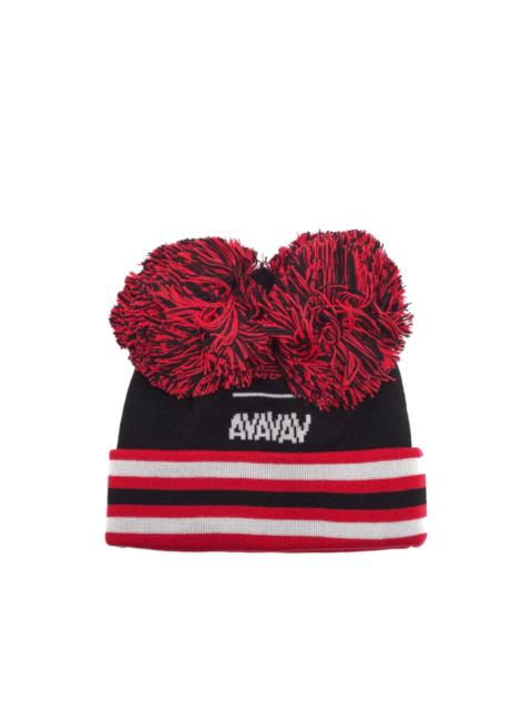 pompom striped beanie hat