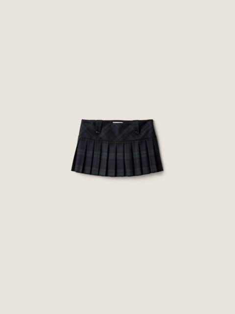 Pleated checked twill miniskirt