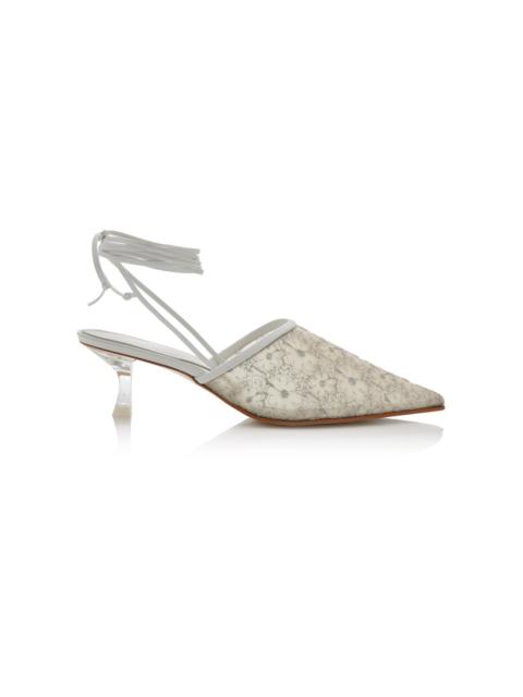 Exclusive Riviera Bit Convertible Floral-Mesh Mules silver