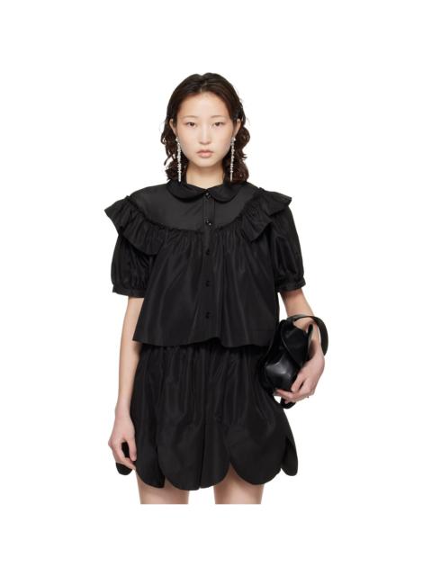 Black Cropped Puff Sleeve Ruffle Frill Shirt