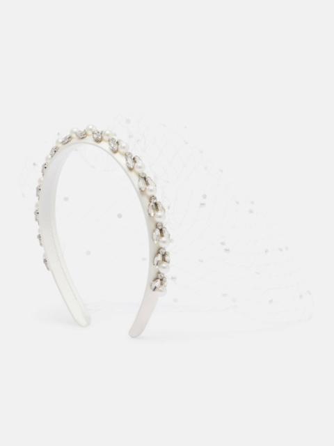 Embellished satin and fishnet headband