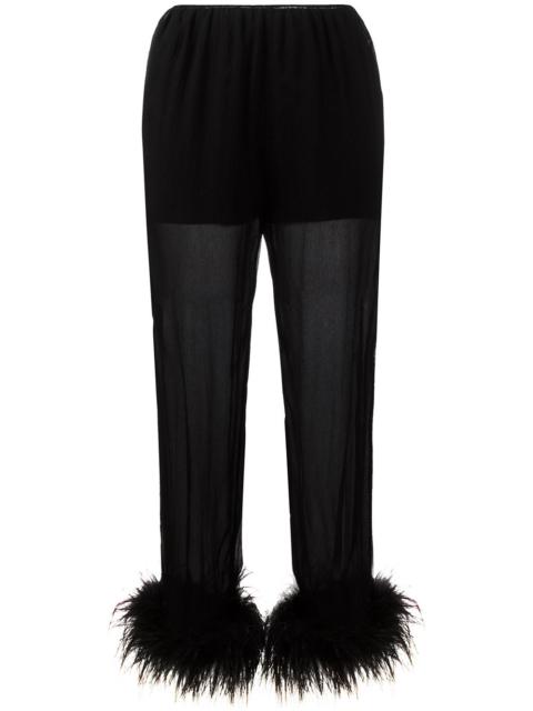 sheer effect trousers with Ostrich feather cuffed ankles