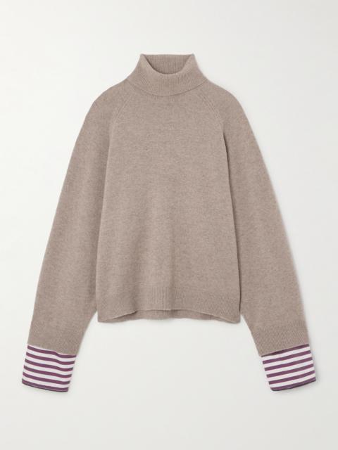 Striped Poplin-trimmed Cashmere Turtleneck Sweater