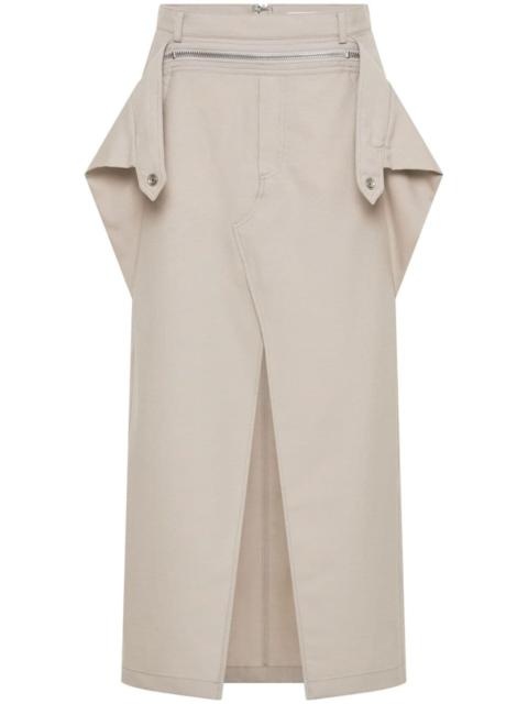 zip-detail wool midi skirt