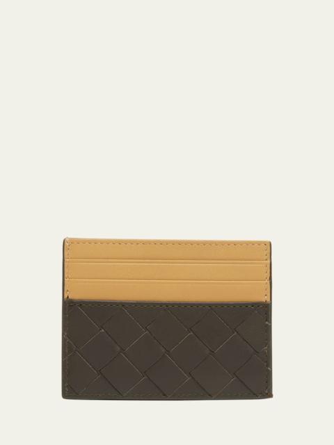 Men's Bicolor Intrecciato Leather Card Holder