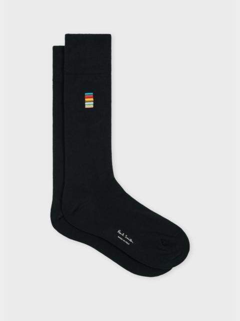 Black Embroidered 'Signature Stripe' Socks