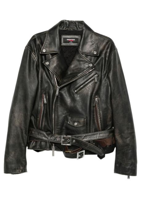 belted leather biker jacket