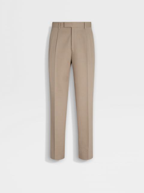 LIGHT TAUPE COTTON AND WOOL PANTS