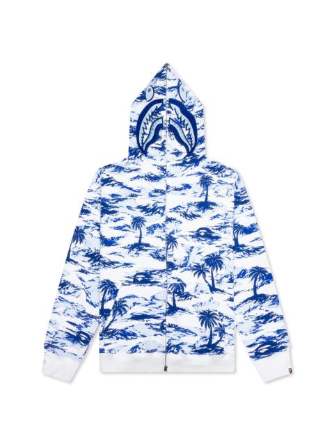 PALM TREE CAMO RELAXED FIT SHARK FULL ZIP HOODIE - BLUE
