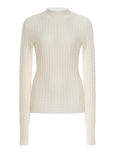Soleil Cable-Knit Merino Wool Top ivory