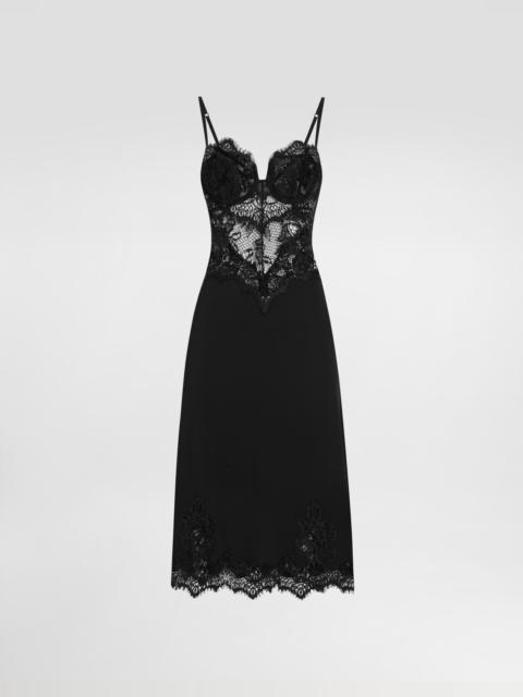 Lace and charmeuse calf-length slip dress