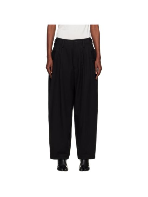 Black U-Double Tuck Wide Trousers