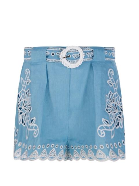 floral-embroidered belted shorts
