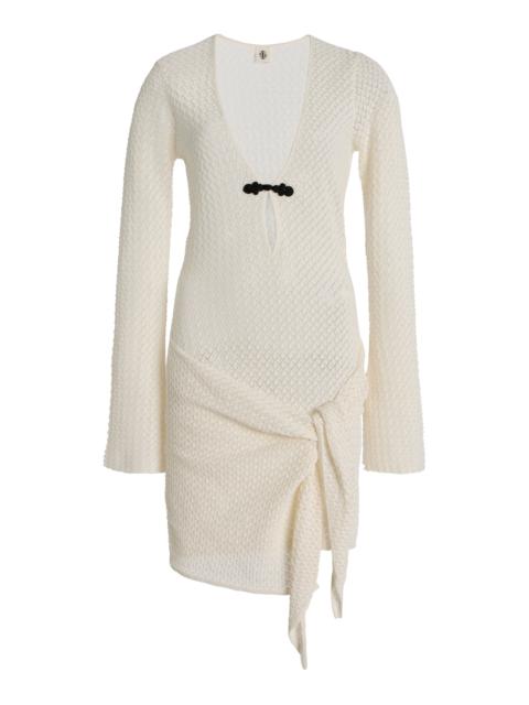 Tanzania Tie-Detailed Pointelle-Knit Organic Cotton Mini Dress ivory