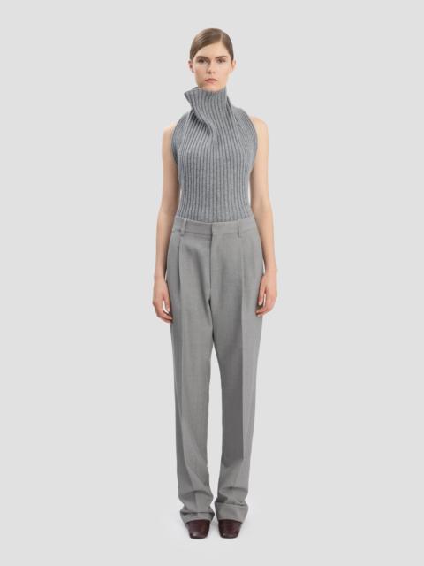 Drop-Waist Straight Leg Trouser In Light Grey Melange
