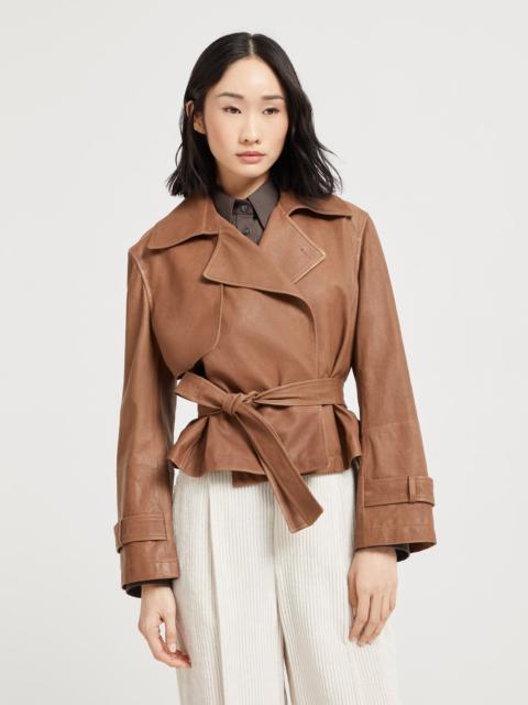 Vintage nappa leather cropped trench with monili