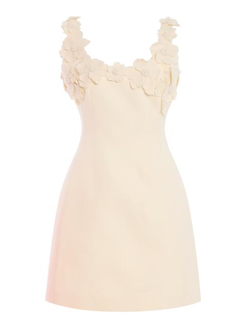 Scoop Neck Sculpted Wool Blend Dress With Floral Neckline off-white