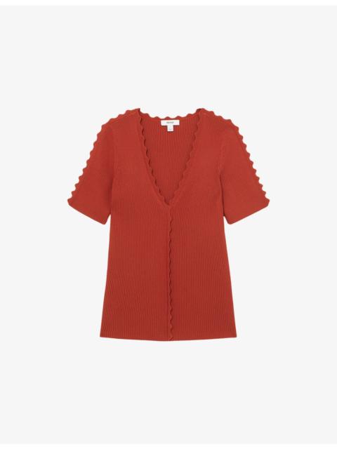 Marcy Scalloped-Trim Knitted Top