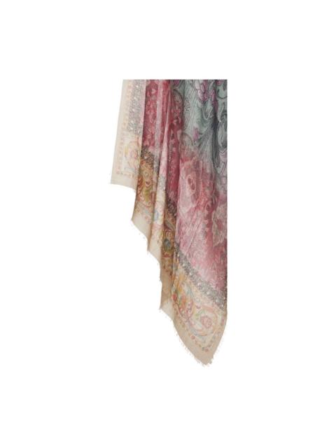 floral-pattern fringed-edges scarf