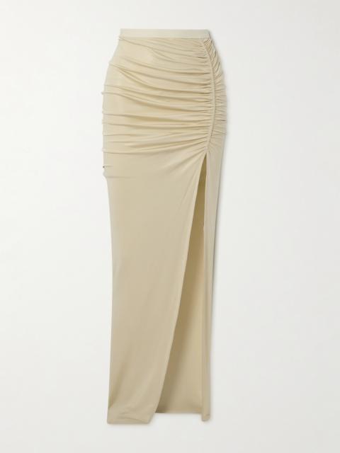 Svita Gathered Stretch-satin Maxi Skirt