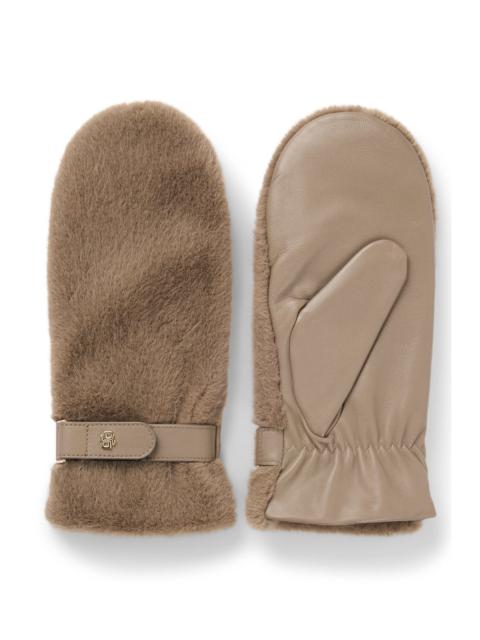LEATHER MITTENS WITH FAUX-FUR TRIM