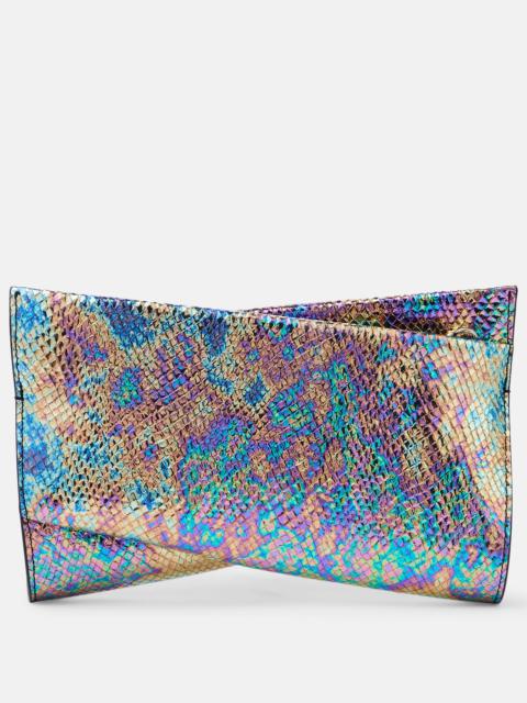Loubitwist snake-effect leather clutch