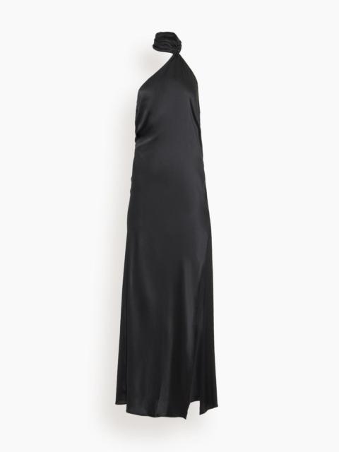 Soie Asymmetrical Halter Gown in Black