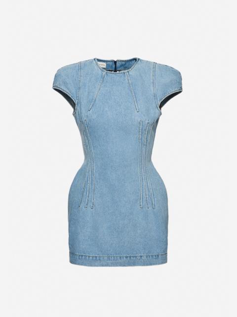 Short-sleeve denim mini dress in light blue