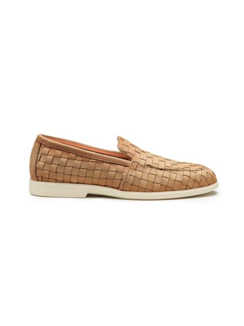 Men's beige woven suede loafer
