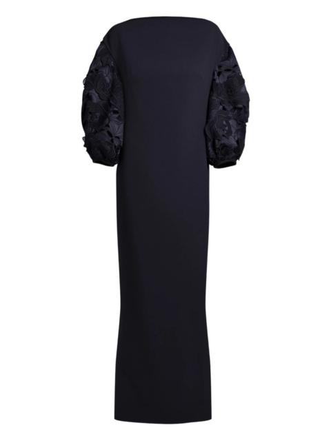 floral-embellished balloon-sleeve gown