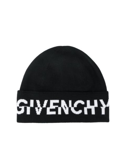 jacquard logo ribbed beanie