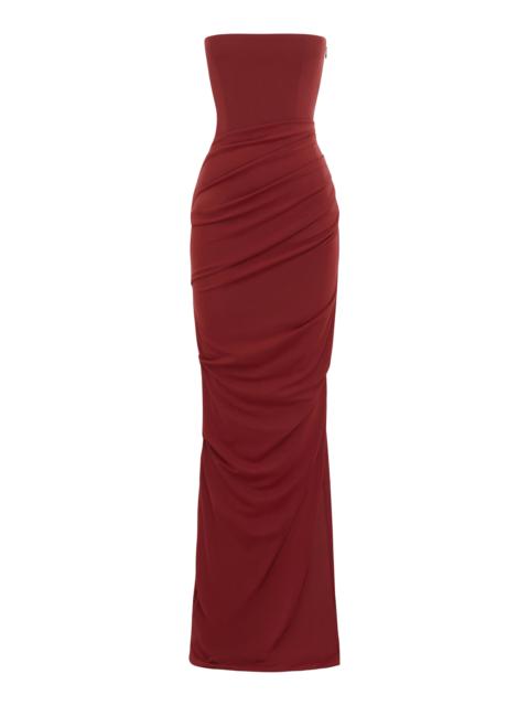Strapless Stretch-Mesh Maxi Dress burgundy