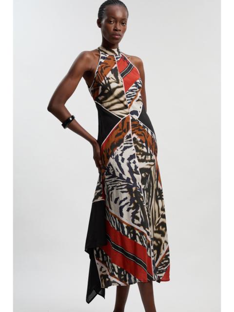 Animal Print Fluid Tencel Halter Neck Woven Maxi Dress
