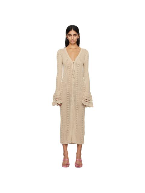 Beige Button Midi Dress