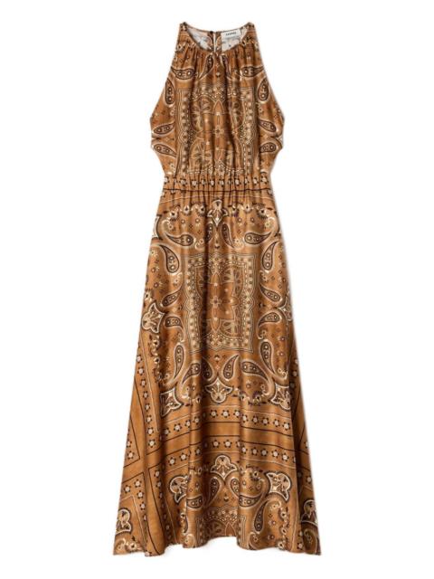 paisley-pattern tie-detail midi dress