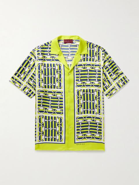 Lido Camp-Collar Printed Silk-Twill Shirt Yellow