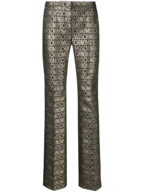 metallic logo-print straight-leg trousers