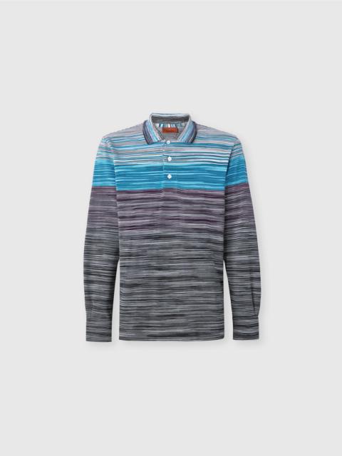Long-sleeved polo shirt in slub cotton piqué