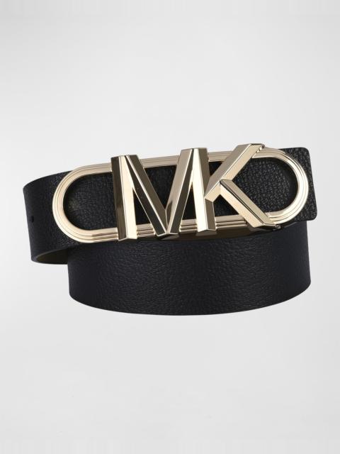 Logo Buckle Leather Waist Belt